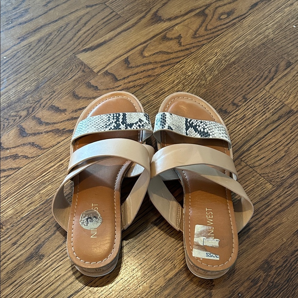 Nine West Beige and Snake Print Sandals - Picture 2 of 8